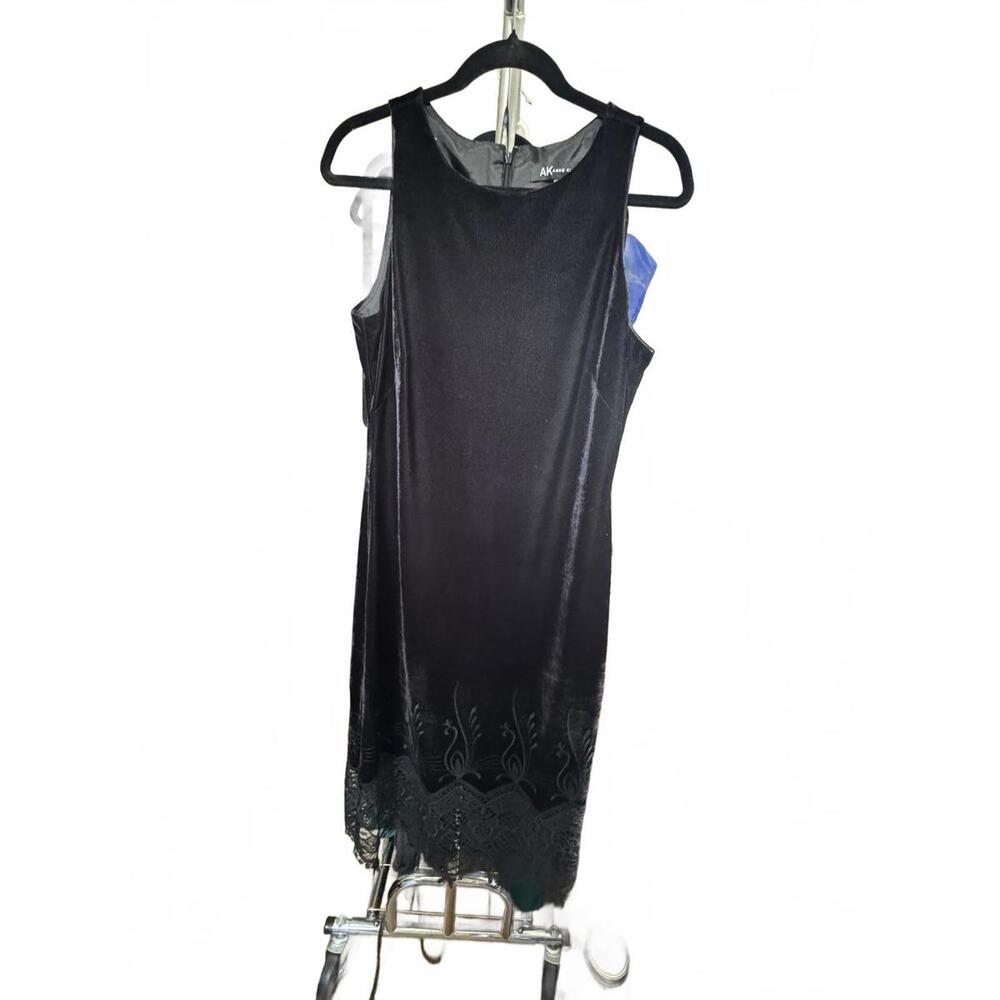 Witchy Woman Black Velvet Midi Dress with Lace Hem